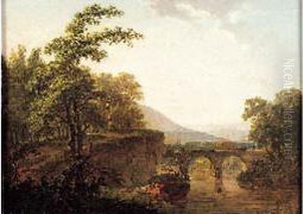 La Baignade Oil Painting by Hendrick Willelm Schweickhardt