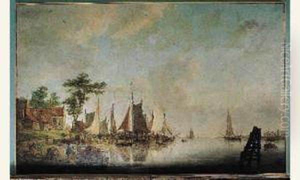 Paysage Fluvial Oil Painting by Hendrick Willelm Schweickhardt