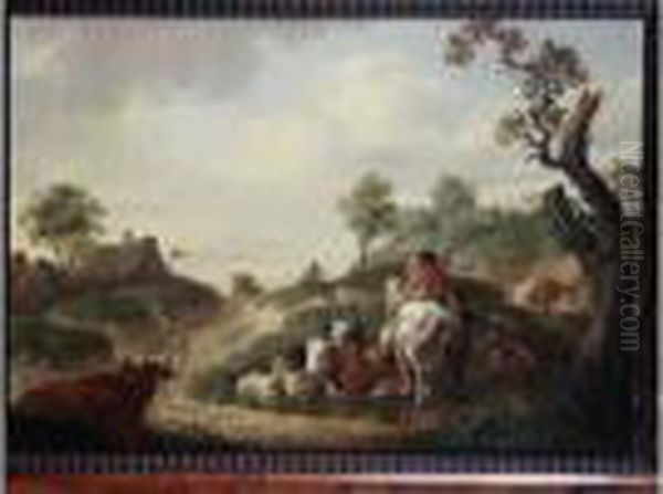 Cavalier Demandant Son Chemin A Un Berger Oil Painting by Hendrick Willelm Schweickhardt