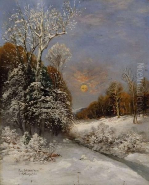 Norwegische Winterlandschaft Mit Oil Painting by Adolf Gustav Schweitzer