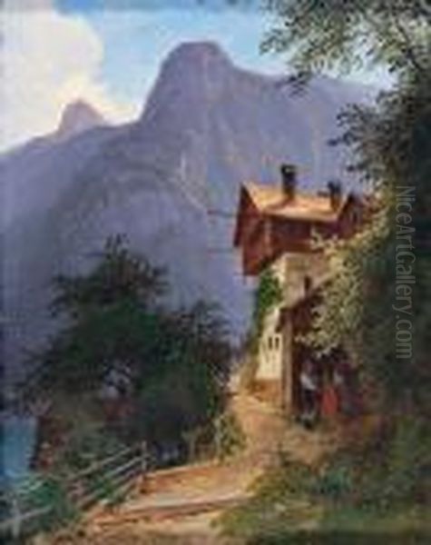 Am Hallstatter See Oil Painting by Josef Schwemminger