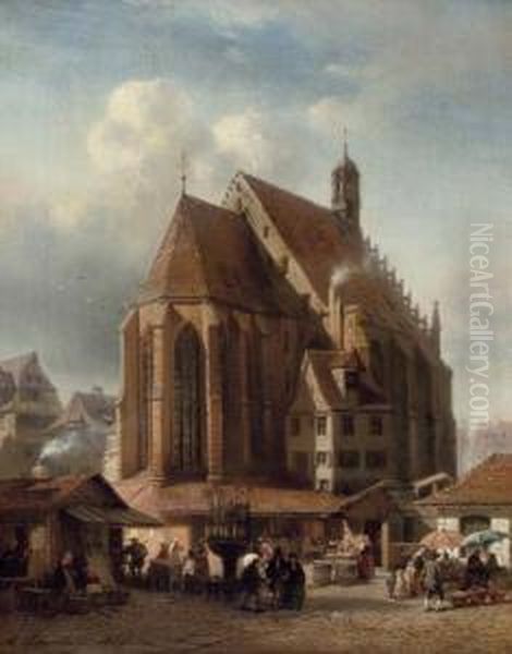 A View Of The Frauenkirche, Nurnberg Oil Painting by Albert Schwendy