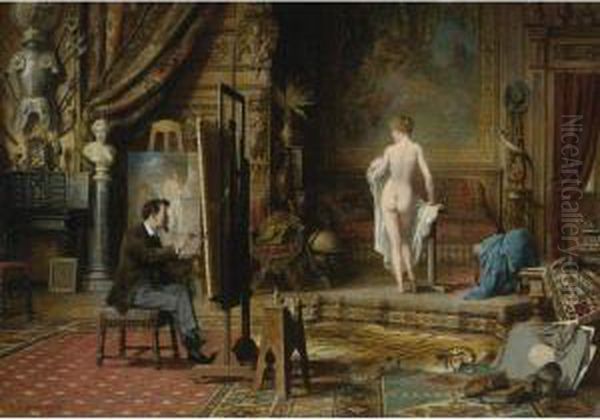 The Artist's Studio Oil Painting by Carl I Schweninger