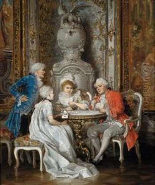 Die Kartenrunde Oil Painting by Carl I Schweninger