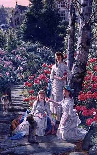 The Princesses Louise Victoria and Maude Visiting Cragside in 1884 Oil Painting by Henry Hetherington Emmerson