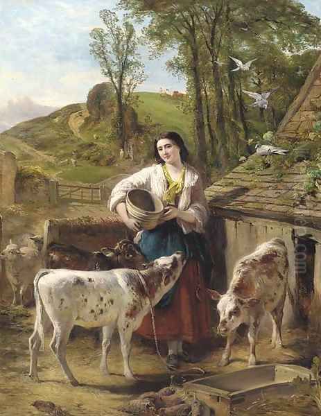 The calf yard Oil Painting by Henry Hetherington Emmerson