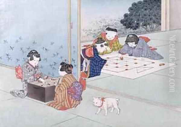 Backgammon and Musashi from the series Childrens Games Oil Painting by Kobayashi Eitaku