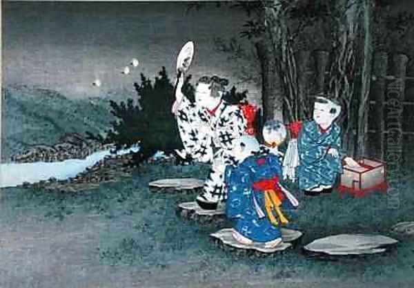 Catching Fireflies from the series Childrens Games Oil Painting by Kobayashi Eitaku