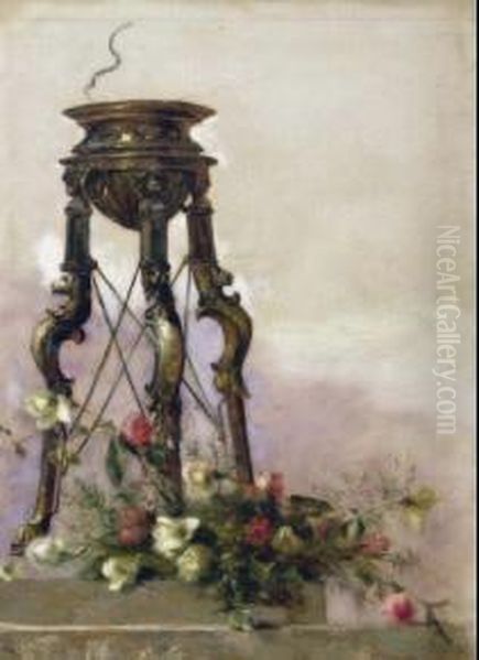 Fiori Sotto Il Tripode Oil Painting by Eugenio Scomparini