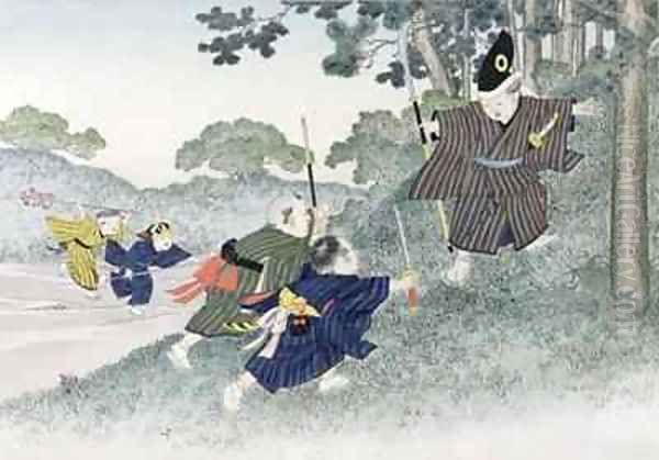 Playing at Warriors from the series Childrens Games Oil Painting by Kobayashi Eitaku