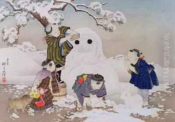 Snowman from the series Childrens Games Oil Painting by Kobayashi Eitaku