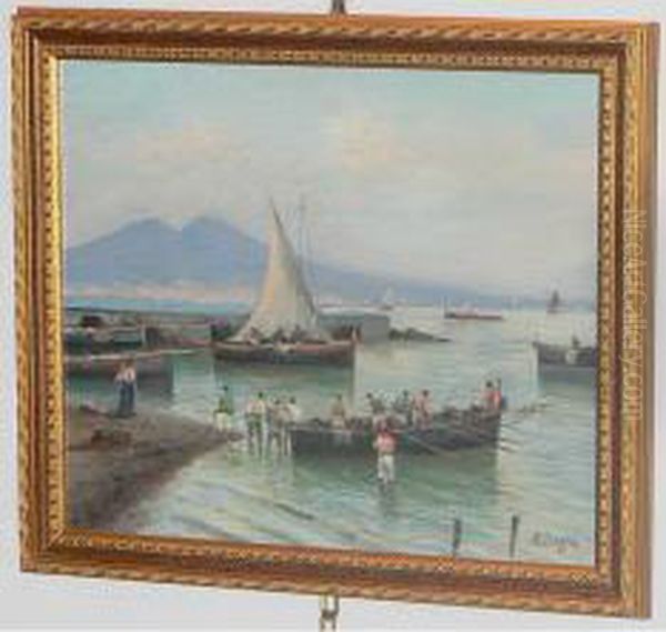 Pescatori A Napoli Oil Painting by Raimpondo Scoppa