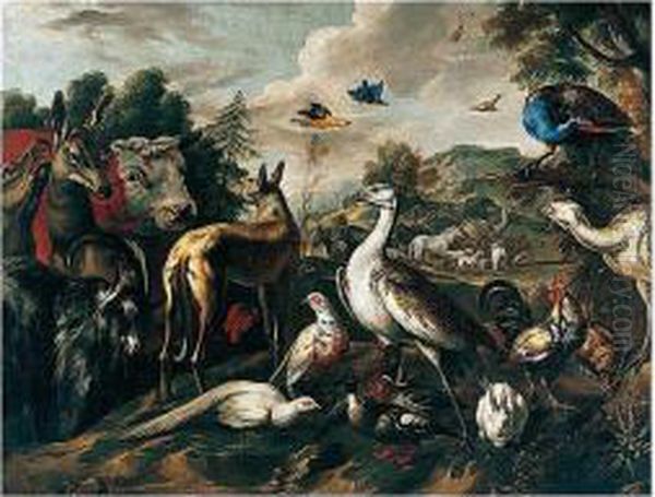 Landscape With The Animals Entering The Ark Oil Painting by Sinibaldo Scorza