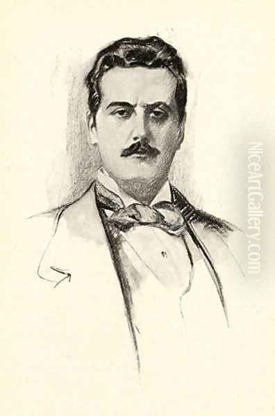 Giacomo Puccini 1858-1924 illustration from The Lure of Music by Olin Downes Oil Painting by Chase Emerson