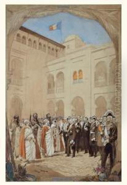 Officiels Francais Recevant Le Sultan Oil Painting by Georges Bertin, Dit Scott De Plagnolles