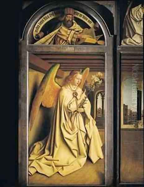 Angel Annunciate from exterior of left panel of the Ghent Altarpiece Oil Painting by Hubert & Jan van Eyck