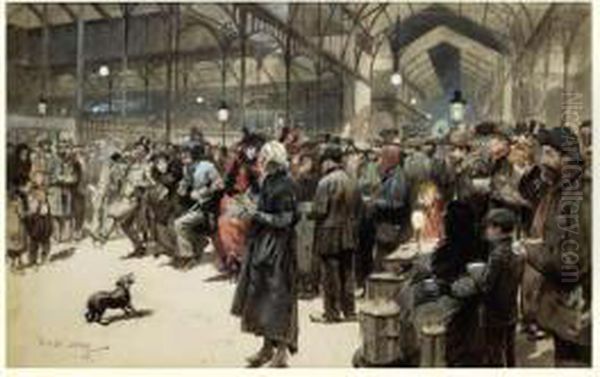 Aux Halles Centrales. Apres Le Reveillon Oil Painting by Georges Bertin, Dit Scott De Plagnolles