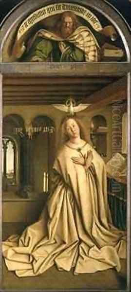 Virgin Annunciate from the exterior of the right panel of the Ghent Altarpiece Oil Painting by Hubert & Jan van Eyck