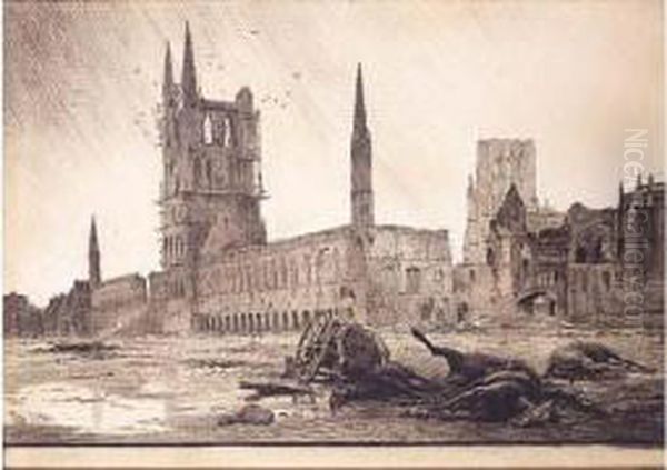 Le Cathedrale D'ypres Oil Painting by Georges Bertin, Dit Scott De Plagnolles