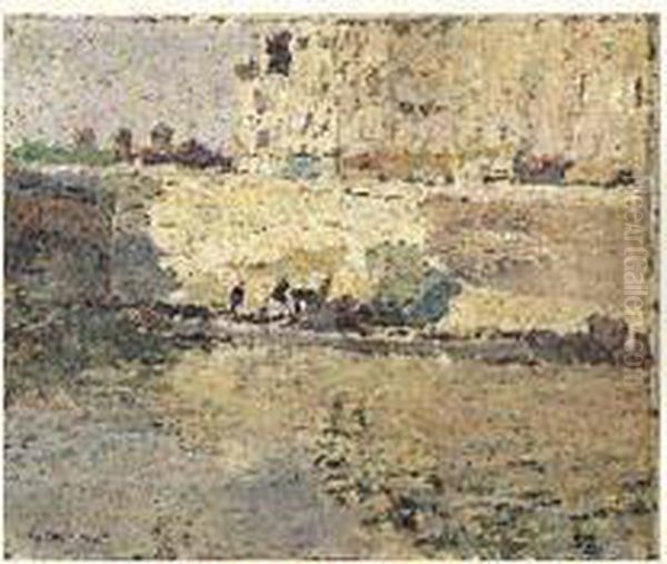 Paris, Barge Le Long Des Quais, Circa 1910 Oil Painting by Frank Edwin Scott