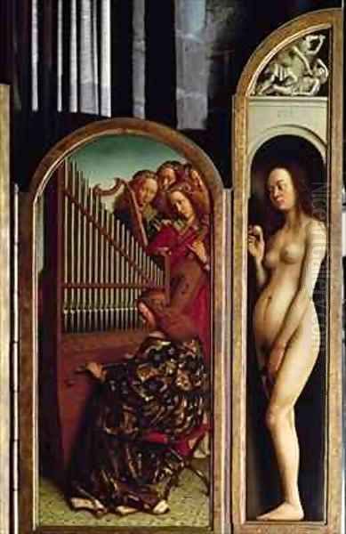 Angel Musicians and Eve from the right hand wing of the Ghent Altarpiece Oil Painting by Hubert & Jan van Eyck