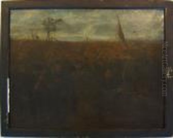 Civil War Soldiers Charging On A Battlefield Oil Painting by Julian Scott