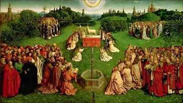 The Adoration of the Mystic Lamb from the Ghent Altarpiece lower half of central panel Oil Painting by Hubert & Jan van Eyck