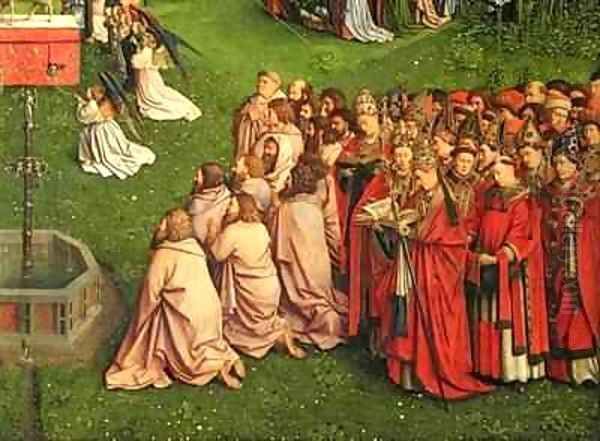 The Ghent Altarpiece detail from the Adoration of the Mystic Lamb Oil Painting by Hubert & Jan van Eyck