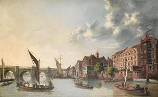 York House With Old Westminster Bridge In The Distance Oil Painting by Samuel Scott