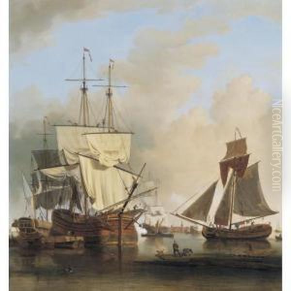 Shipping On The Thames Off Rotherhithe Oil Painting by Samuel Scott