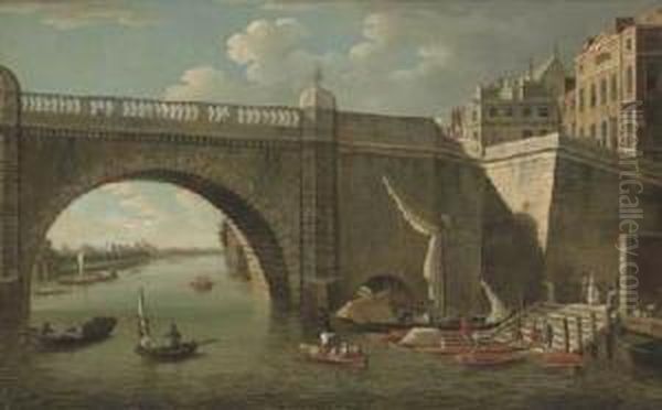 A View Through Westminster Bridge Oil Painting by Samuel Scott