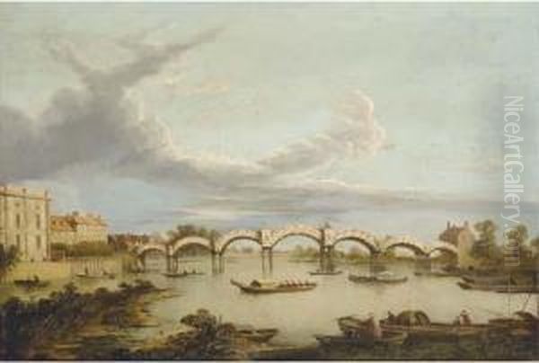 The Pagoda Bridge At Hampton Court Oil Painting by Samuel Scott