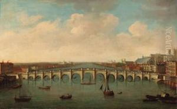 View Of The River Thames At Westminster Bridge Oil Painting by Samuel Scott