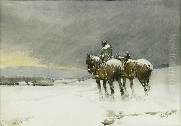 Horses In The Snow Oil Painting by Tom Scott