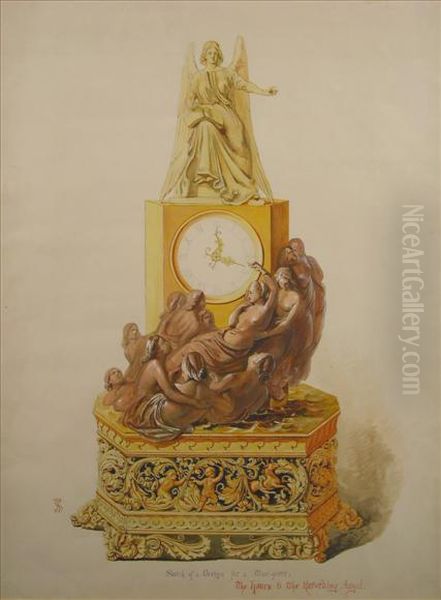 Sketch Of Adesign For A Time Piece Oil Painting by William Bell Scott