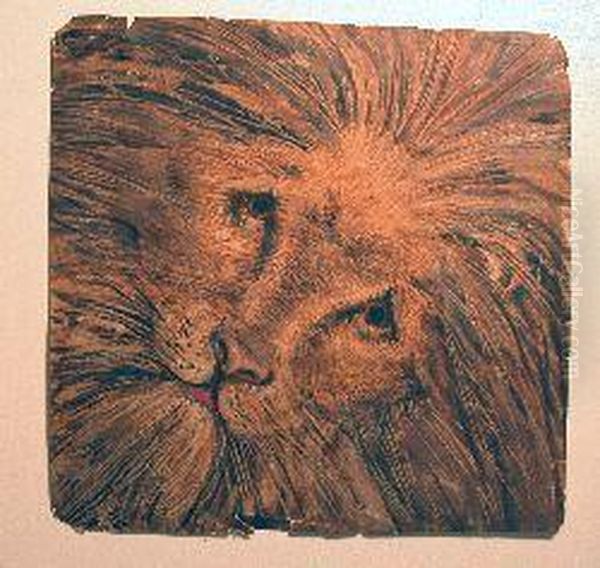 Study Of A Lion's Head Oil Painting by William Bell Scott