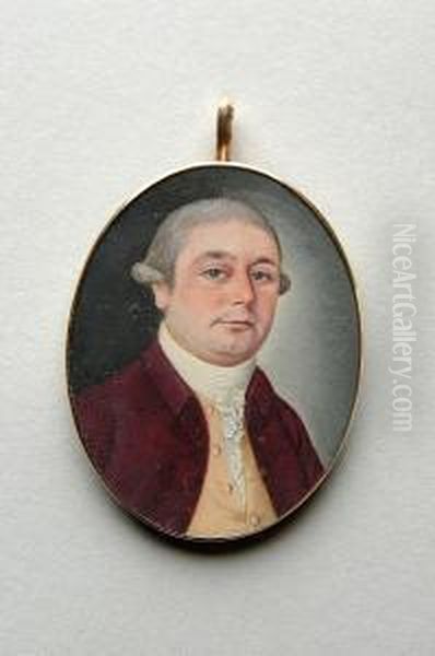 A Portrait Of A Gentleman, 
Called Doughty Lynn, Having Powered Hair And Wearing A Plum Coat And 
Pink Waistcoat Oil Painting by James Scouler