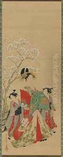 Beauties of the Seasons Spring Edo Period Oil Painting by Hosoda Eishi