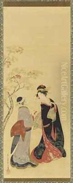 Beauties of the Seasons Autumn Edo Period Oil Painting by Hosoda Eishi