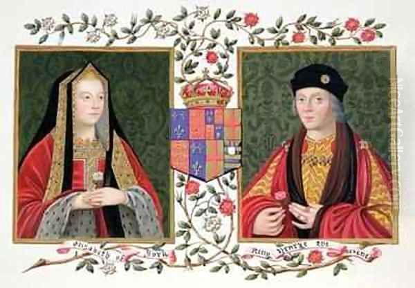 Double portrait of Elizabeth of York and Henry VII holding the white rose of York and the red rose of Lancaster from Memoirs of the Court of Queen Elizabeth Oil Painting by Sarah Countess of Essex