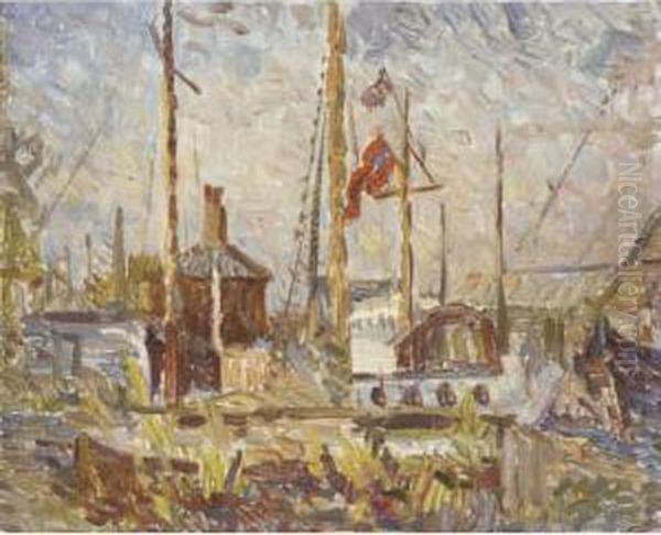 A Sunlit Garden; Harbour Scene Oil Painting by Elliott Seabrooke