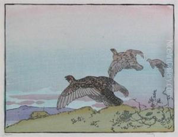 Partridges In Flight Oil Painting by Allen William Seaby