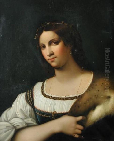 Portrait Of A Lady With A Fur 
Stole - La Fornarina Oilon Canvas 64 X 52cm Provenance: Private 
Collection Oil Painting by Sebastiano Del Piombo