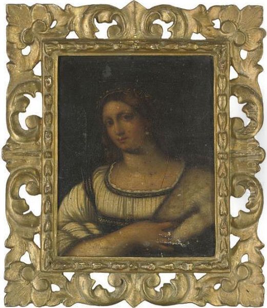 Portrait Of A Lady, Half-length, In A White Dress With A Fur Cape Oil Painting by Sebastiano Del Piombo