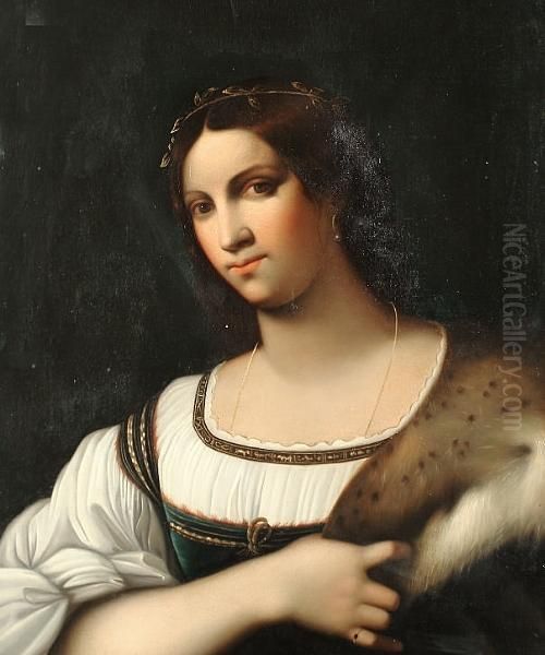 Portrait Of A Young Lady 
Bust-length In A Blue Dress And A White Chemise With A Fur-trimmed Wrap Oil Painting by Sebastiano Del Piombo