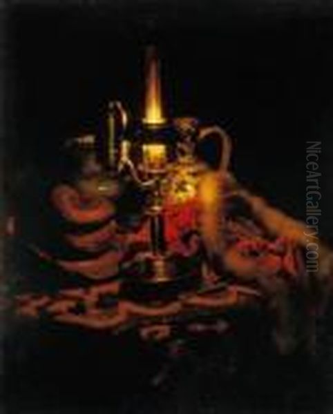 Still Life With Candles Oil Painting by Pieter-Willem Sebes