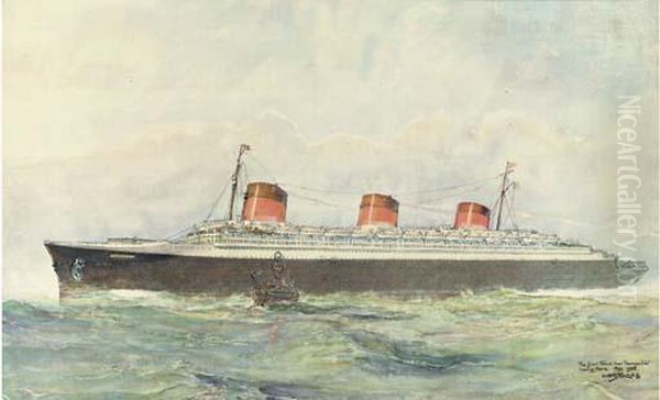 The S.s. Normandie Leaving Le Havre by Albert Sebille