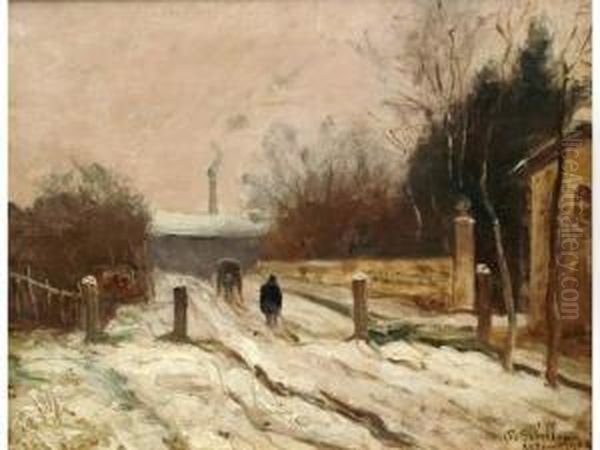 Vers L'usine, Le Chemin Enneige Oil Painting by Paul Sebilleau