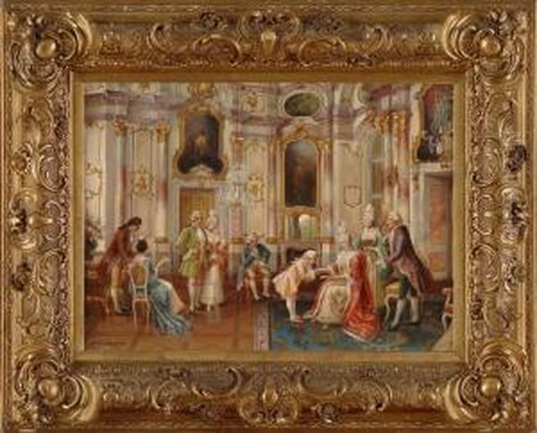 Maria Theresia Empfangt Den Jungen Mozart. Oil Painting by Stephan Sedlacek