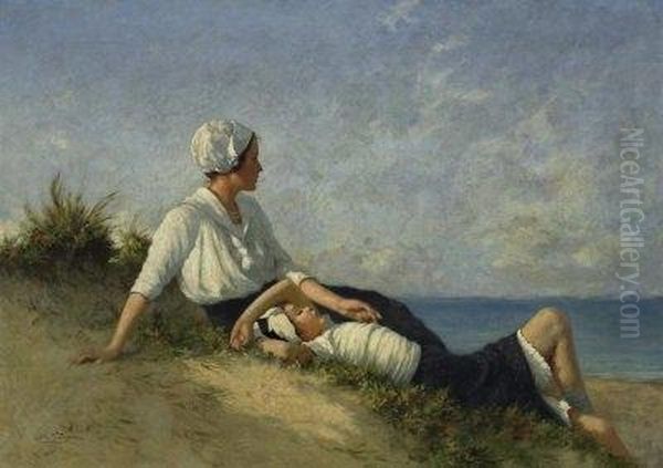 In The Dunes. Signed Bottom Right: H. Seeger Oil Painting by Hermann Seeger